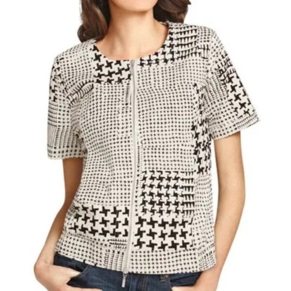 CAbi | White & Black Patchwork Houndstooth Top M - Picture 1 of 6